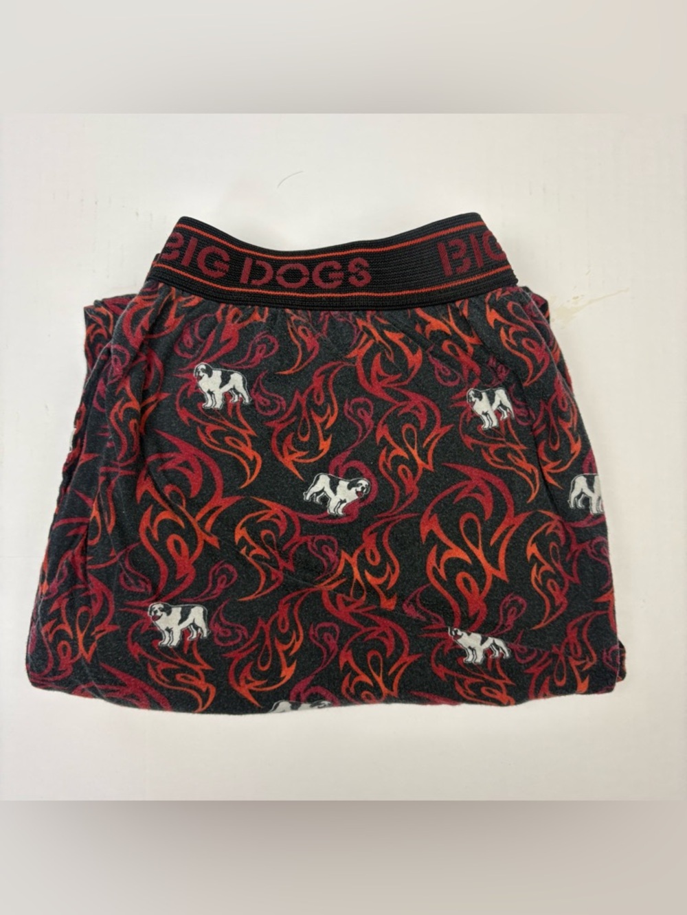 Big Dogs Vintage Men XL Pajama Pants Black Red Flames Cotton Elastic Waist Comfy